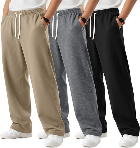 3 Pack Boys Sweatpants Kids Casual Open Bottom Pants Teen Straight Leg Athletic Drawstring Joggers with Pockets in Saudi Arabia
