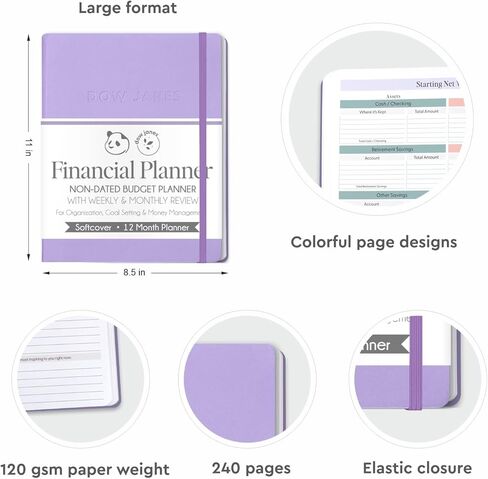 مخطط الميزانية Dow Janes Planner Panda Planner 2026 مخطط مالي - مخطط الميزانية الشهرية ومتتبع دفع الفواتير، دفتر تعقب النفقات، كتاب الميزانية، 8.5 × 11 غلاف ناعم أرجواني 120 جرامًا للمتر المربع in Kuwait