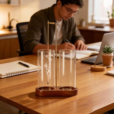 Incense Holder with 2 High Glass Bottle,Wooden Base Incense Stick Holder for Desktop,Incense Burner for Ash Collection,Ash Container in Saudi Arabia