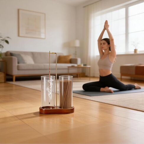 Incense Holder with 2 High Glass Bottle,Wooden Base Incense Stick Holder for Desktop,Incense Burner for Ash Collection,Ash Container in Saudi Arabia