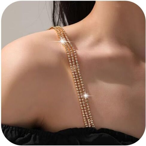 Frodete Rhinestone Bra Straps Dress Adjustable Rhinestones Bra Shoulder Chain Crystal Straps for Wedding Prom Jewelry for Women Dress Jewelry-A1:Gold in Saudi Arabia