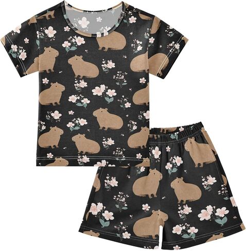 Capybara Strawberry Pajamas Sets Cute Summer Shorts Set for Nightwears in Saudi Arabia
