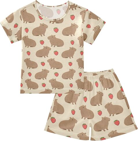 Capybara Strawberry Pajamas Sets Cute Summer Shorts Set for Nightwears in Saudi Arabia