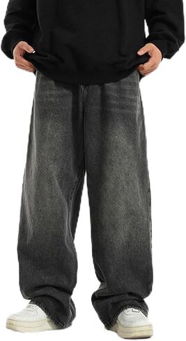 Mens Baggy Jeans Y2k Wide Leg Loose Fit Jeans Streetwear Denim Washed Hip Hop Pants in Kuwait