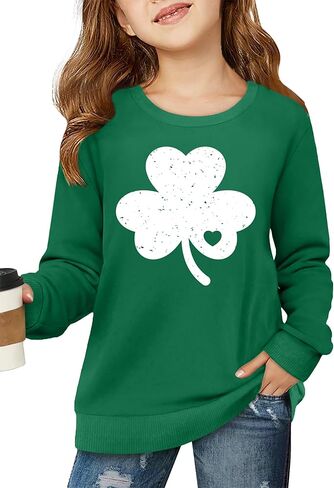 PECHAR Girls Boys St Patricks Day Shirt for Kids St Patty's Day Sweatshirt Lucky Clover Long Sleeve Pullover Tops 5-12y in Saudi Arabia