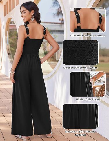 Ekouaer Women's Casual Loose Jumpsuits One Piece Sleeveless Overalls Printed Long Pant Romper Fashion Boho Jumper with Pocket in Kuwait