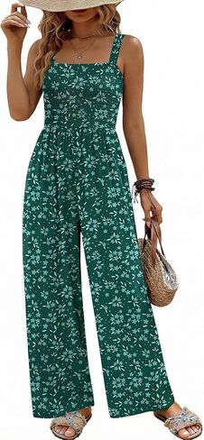 Ekouaer Women's Casual Loose Jumpsuits One Piece Sleeveless Overalls Printed Long Pant Romper Fashion Boho Jumper with Pocket in Kuwait