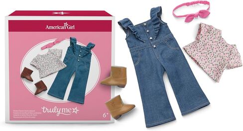 American Girl Truly Me, 18-inch Doll Clothes, Western Flowers Denim Jumpsuit, with Cowboy Boots, Ages 6+ in Saudi Arabia