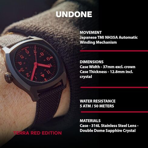 UNDONE Terra Daybreak Suede 37 mm Automatic Men's Watch with Brown Suede Band and Black Dial Wrist Watch for Men in Saudi Arabia
