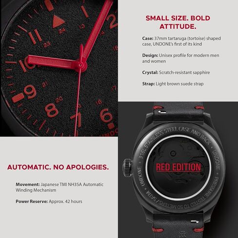 UNDONE Terra Daybreak Suede 37 mm Automatic Men's Watch with Brown Suede Band and Black Dial Wrist Watch for Men in Saudi Arabia