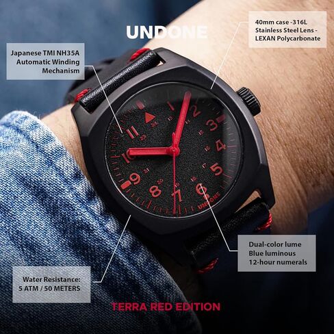 UNDONE Terra Daybreak Suede 37 mm Automatic Men's Watch with Brown Suede Band and Black Dial Wrist Watch for Men in Saudi Arabia