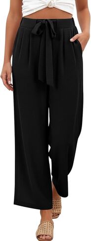 Women's Capri Pants Wide Leg Drawstring Elastic Waist Casual Cropped Pants Summer Beach Vacation Clothes Outfits in Saudi Arabia
