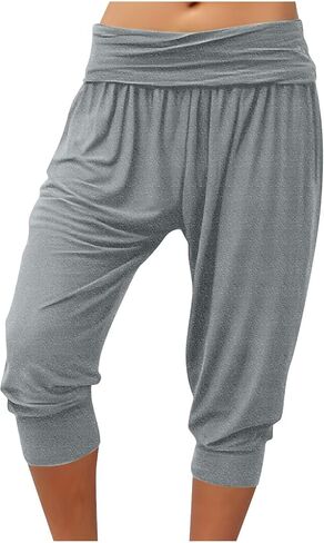 Womens Capri Pants High Waisted Straight Leg Yoga Capris with Pockets Workout Summer Beach Vacation Cropped Pants in Kuwait