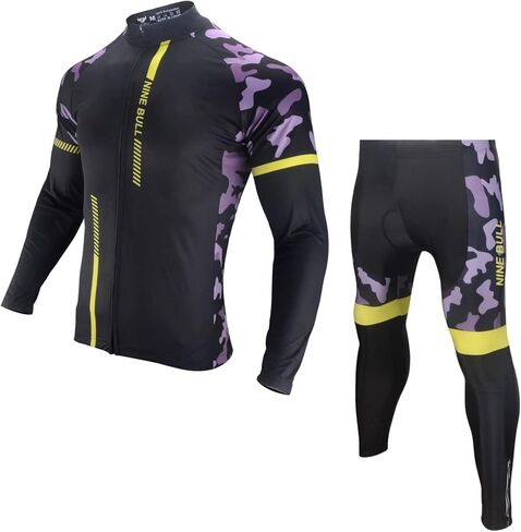 طقم جيرسي لركوب الدراجات للرجال - قميص عاكس للضوء سريع الجفاف لركوب الدراجات وسروال طويل مبطن ثلاثي الأبعاد لركوب الدراجات وأكمام طويلة أرجواني in Kuwait