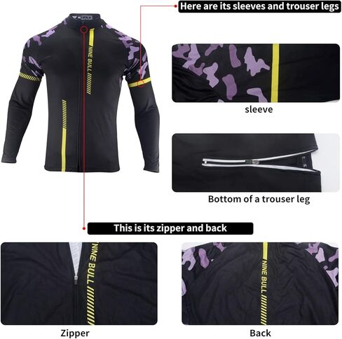 طقم جيرسي لركوب الدراجات للرجال - قميص عاكس للضوء سريع الجفاف لركوب الدراجات وسروال طويل مبطن ثلاثي الأبعاد لركوب الدراجات وأكمام طويلة أرجواني in Kuwait