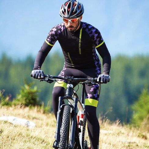 طقم جيرسي لركوب الدراجات للرجال - قميص عاكس للضوء سريع الجفاف لركوب الدراجات وسروال طويل مبطن ثلاثي الأبعاد لركوب الدراجات وأكمام طويلة أرجواني in Kuwait