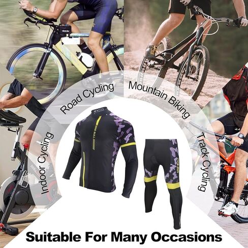 طقم جيرسي لركوب الدراجات للرجال - قميص عاكس للضوء سريع الجفاف لركوب الدراجات وسروال طويل مبطن ثلاثي الأبعاد لركوب الدراجات وأكمام طويلة أرجواني in Kuwait