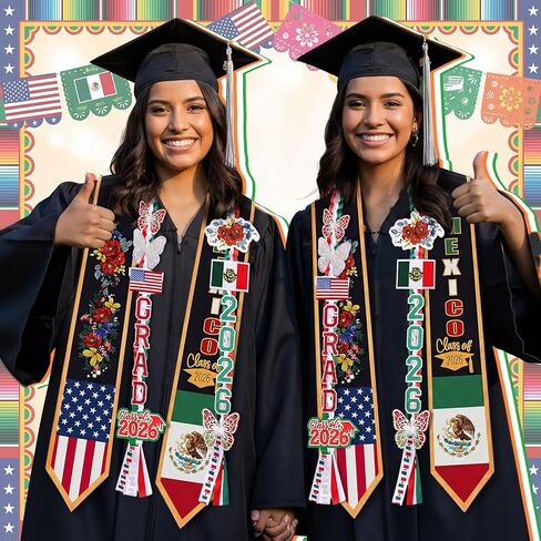 2 Pcs Mexican Graduation Leis Set Class of 2026 Stole Braided Money Ribbon Leis Graduation Necklace with Glittery Pins Braided Garland for Grad Gift University Ceremony DIY Decor in Saudi Arabia