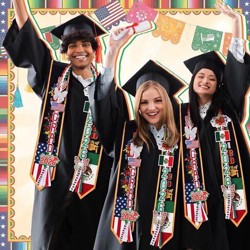 2 Pcs Mexican Graduation Leis Set Class of 2026 Stole Braided Money Ribbon Leis Graduation Necklace with Glittery Pins Braided Garland for Grad Gift University Ceremony DIY Decor in Saudi Arabia