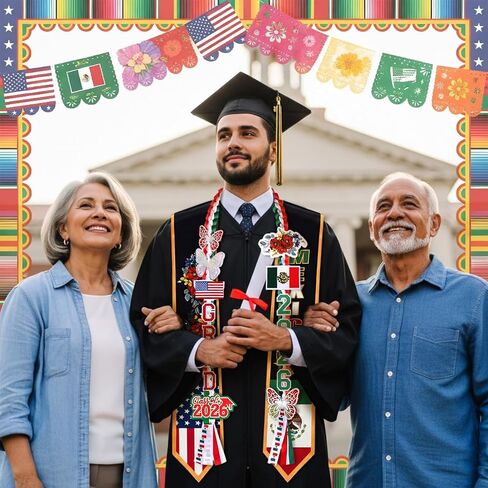 2 Pcs Mexican Graduation Leis Set Class of 2026 Stole Braided Money Ribbon Leis Graduation Necklace with Glittery Pins Braided Garland for Grad Gift University Ceremony DIY Decor in Saudi Arabia
