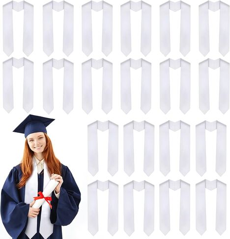 Haysandy 20 Pieces 62 Inches Unisex Adult Plain Graduation Stole, Satin Honor Graduate Sash Scarf for Men Women (White) in Saudi Arabia