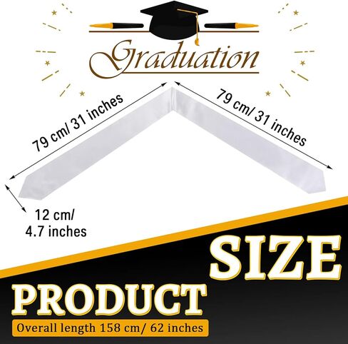 Haysandy 20 Pieces 62 Inches Unisex Adult Plain Graduation Stole, Satin Honor Graduate Sash Scarf for Men Women (White) in Saudi Arabia