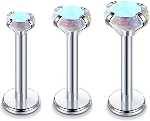 3Pcs 16G Stainless Steel AB Color CZ Lip Rings Studs Cartilage Tragus Conch Helix Flat Back Earrings Internally Threaded Lip Cartilage Medusa Piercing Jewelry 6mm 8mm 10mm (6mm) in Saudi Arabia
