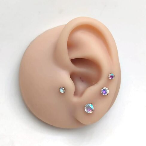 3Pcs 16G Stainless Steel AB Color CZ Lip Rings Studs Cartilage Tragus Conch Helix Flat Back Earrings Internally Threaded Lip Cartilage Medusa Piercing Jewelry 6mm 8mm 10mm (6mm) in Saudi Arabia