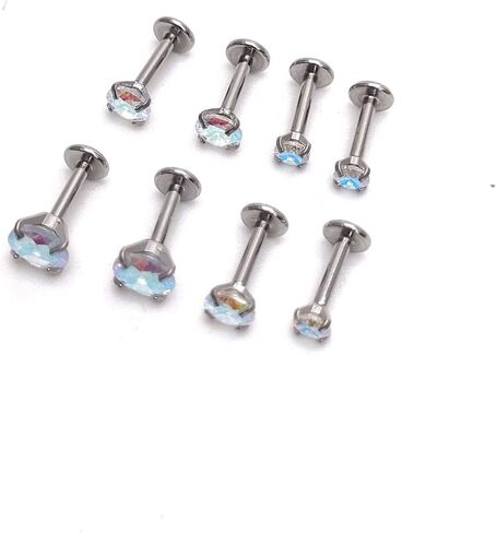 3Pcs 16G Stainless Steel AB Color CZ Lip Rings Studs Cartilage Tragus Conch Helix Flat Back Earrings Internally Threaded Lip Cartilage Medusa Piercing Jewelry 6mm 8mm 10mm (6mm) in Saudi Arabia