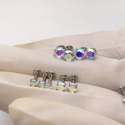 3Pcs 16G Stainless Steel AB Color CZ Lip Rings Studs Cartilage Tragus Conch Helix Flat Back Earrings Internally Threaded Lip Cartilage Medusa Piercing Jewelry 6mm 8mm 10mm (6mm) in Saudi Arabia