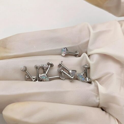 3Pcs 16G Stainless Steel AB Color CZ Lip Rings Studs Cartilage Tragus Conch Helix Flat Back Earrings Internally Threaded Lip Cartilage Medusa Piercing Jewelry 6mm 8mm 10mm (6mm) in Saudi Arabia