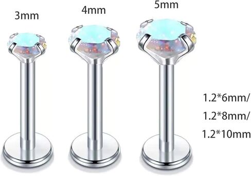 3Pcs 16G Stainless Steel AB Color CZ Lip Rings Studs Cartilage Tragus Conch Helix Flat Back Earrings Internally Threaded Lip Cartilage Medusa Piercing Jewelry 6mm 8mm 10mm (6mm) in Saudi Arabia