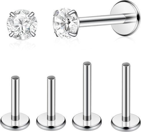 TIGRADE 2Pcs 18G G23 Titanium Hypoallergenic Piercing Jewelry Flat Back Stud Earrings Labret, Lip Ring, Nose Stud | 6mm/8mm Pin for Sensitive Ears, Cartilage Helix Tragus Conch for Women Men in Saudi Arabia