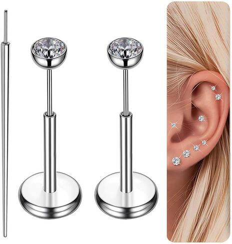 16G 18G 20G Flat Back Earrings Stud Titanium Threadless Nose Rings Tragus Labret Cartilage Lip Medusa Conch Body Piercing Jewelry Hypoallergenic for Women Men in Saudi Arabia