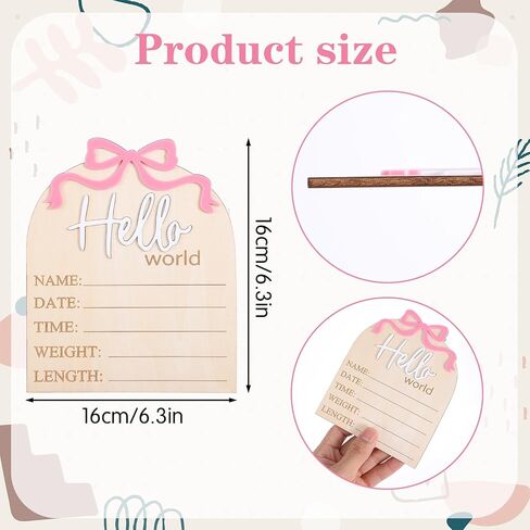 Sibba 5.9" Wooden Bow Birth Welcome Stats Announcement Plaque Hello World Newborn Sign & Pen, Birth Name Sign Bulletin Board Card Newborn Information Record Signs for Hospital Shower Decor Photo Props in Saudi Arabia