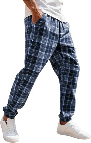 WDIRARA Men's Plaid Print Drawstring Waist Pants Loose Fit Casual Jogger with Pocket in Saudi Arabia