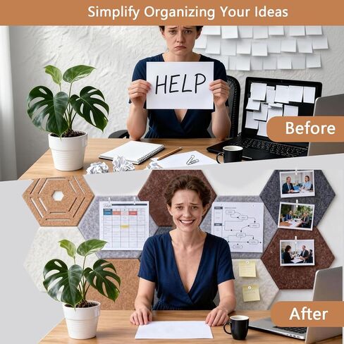 لوحات نشرة من اللباد السداسي 10 عبوات مقاس 11.8 بوصة × 10.23 بوصة × 0.47 بوصة لوحات جدارية من بلاط النشرات ذاتية اللصق لديكور المكاتب المنزلية، لوحة مذكرة صورة الرؤية مع 40 دبوس دفع + 10 مقاطع + 10 خطافات in Kuwait