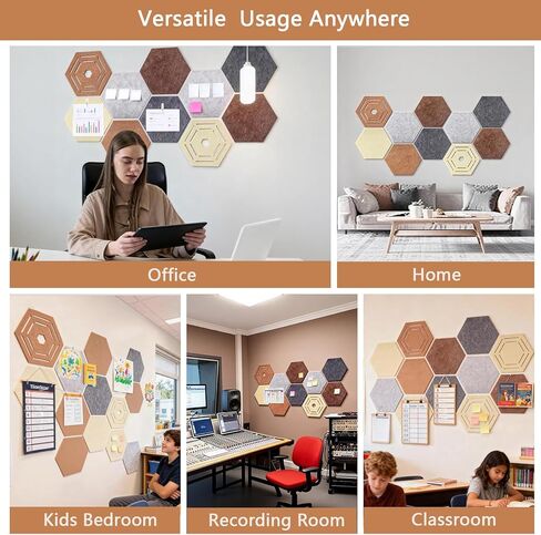 لوحات نشرة من اللباد السداسي 10 عبوات مقاس 11.8 بوصة × 10.23 بوصة × 0.47 بوصة لوحات جدارية من بلاط النشرات ذاتية اللصق لديكور المكاتب المنزلية، لوحة مذكرة صورة الرؤية مع 40 دبوس دفع + 10 مقاطع + 10 خطافات in Kuwait