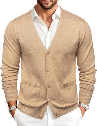 Barry.Wang Mens Cardigan Sweater Long Sleeve Casual V Neck Solid Knitwear Cardigans with Pockets Business Weekend in Saudi Arabia