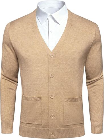 Barry.Wang Mens Cardigan Sweater Long Sleeve Casual V Neck Solid Knitwear Cardigans with Pockets Business Weekend in Saudi Arabia