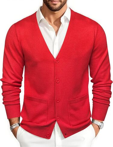 Barry.Wang Mens Cardigan Sweater Long Sleeve Casual V Neck Solid Knitwear Cardigans with Pockets Business Weekend in Saudi Arabia