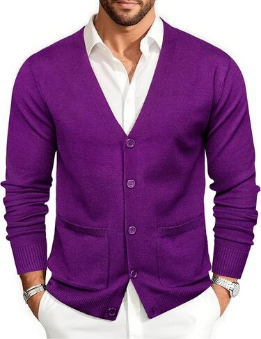 Barry.Wang Mens Cardigan Sweater Long Sleeve Casual V Neck Solid Knitwear Cardigans with Pockets Business Weekend in Saudi Arabia