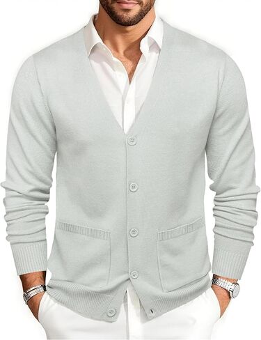 Barry.Wang Mens Cardigan Sweater Long Sleeve Casual V Neck Solid Knitwear Cardigans with Pockets Business Weekend in Saudi Arabia