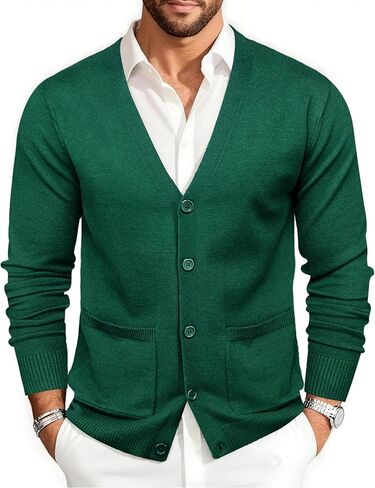 Barry.Wang Mens Cardigan Sweater Long Sleeve Casual V Neck Solid Knitwear Cardigans with Pockets Business Weekend in Saudi Arabia