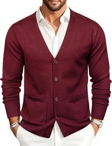 Barry.Wang Mens Cardigan Sweater Long Sleeve Casual V Neck Solid Knitwear Cardigans with Pockets Business Weekend in Saudi Arabia