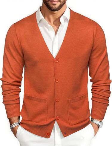 Barry.Wang Mens Cardigan Sweater Long Sleeve Casual V Neck Solid Knitwear Cardigans with Pockets Business Weekend in Saudi Arabia