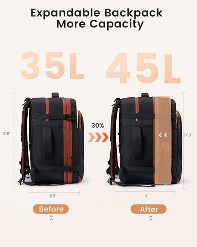 LOVEVOOK Travel Backpack for Women, 45L Expandable Large Carry On Backpack, Personal Item Travel Bag Flight Approved, Business Weekender Overnight Essentials Waterproof Back Pack, Fit 17 Inch Laptop in Kuwait