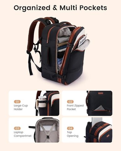 LOVEVOOK Travel Backpack for Women, 45L Expandable Large Carry On Backpack, Personal Item Travel Bag Flight Approved, Business Weekender Overnight Essentials Waterproof Back Pack, Fit 17 Inch Laptop in Kuwait