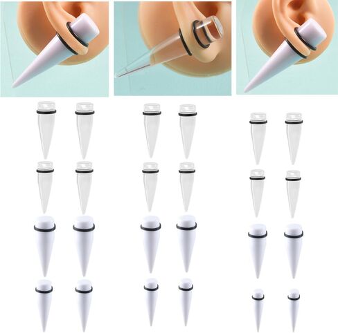 White Clear Piercing Tapers Ear Plugs for Women Men Special Chunky Spike Round Thick Acrylic Ear Gauges Expander Stretchings Plug Unisex Body Jewelry Long Ear Expanders in Saudi Arabia