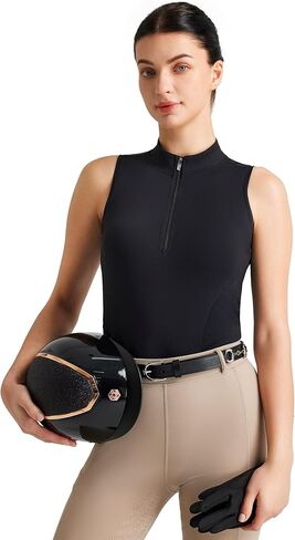 FitsT4 Sports Women Equestrian Shirts Sleeveless Horse Riding Shirts Quick Dry UPF50+ Tank Tops Golf Shirts Quarter Zip in Saudi Arabia